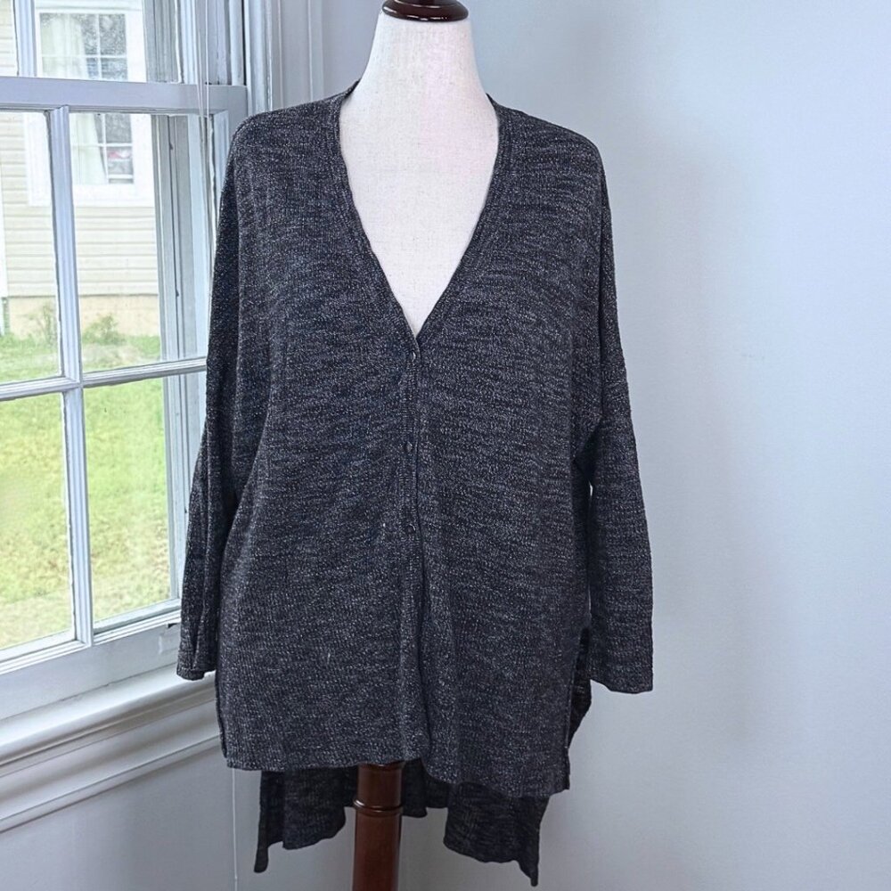 Free People TGIF High Low Oversized Marled Cardigan Sweater Small Slouchy Gray